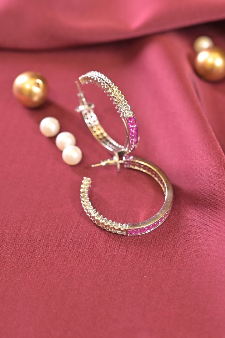 Silver Gemstones Diamond Hoops Earrings