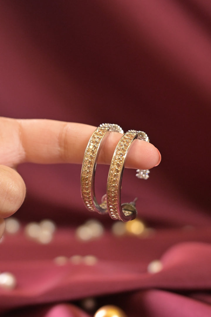 Silver Gemstones Diamond Hoops Earrings