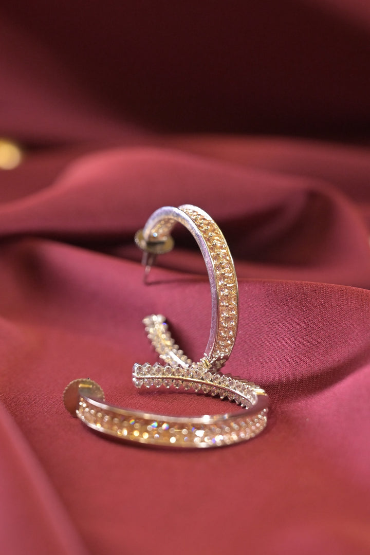 Silver Gemstones Diamond Hoops Earrings