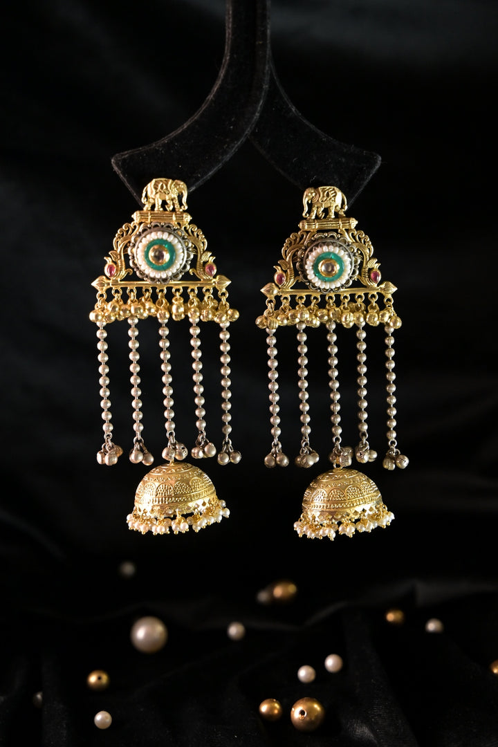 Priye Golden Long Tassel Boho Jhumka Earrings
