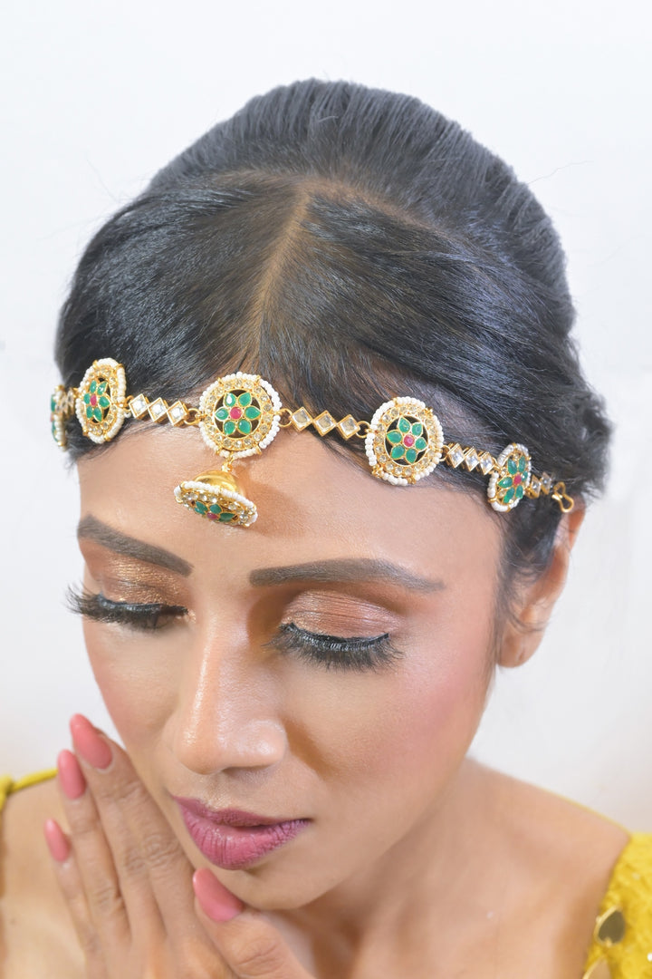 Rajasthani Green Kundan Maangtika With Bodla