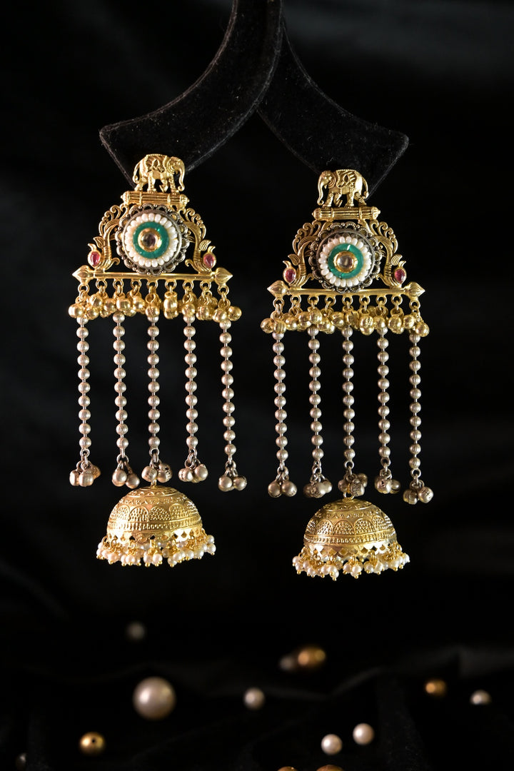 Priye Golden Long Tassel Boho Jhumka Earrings