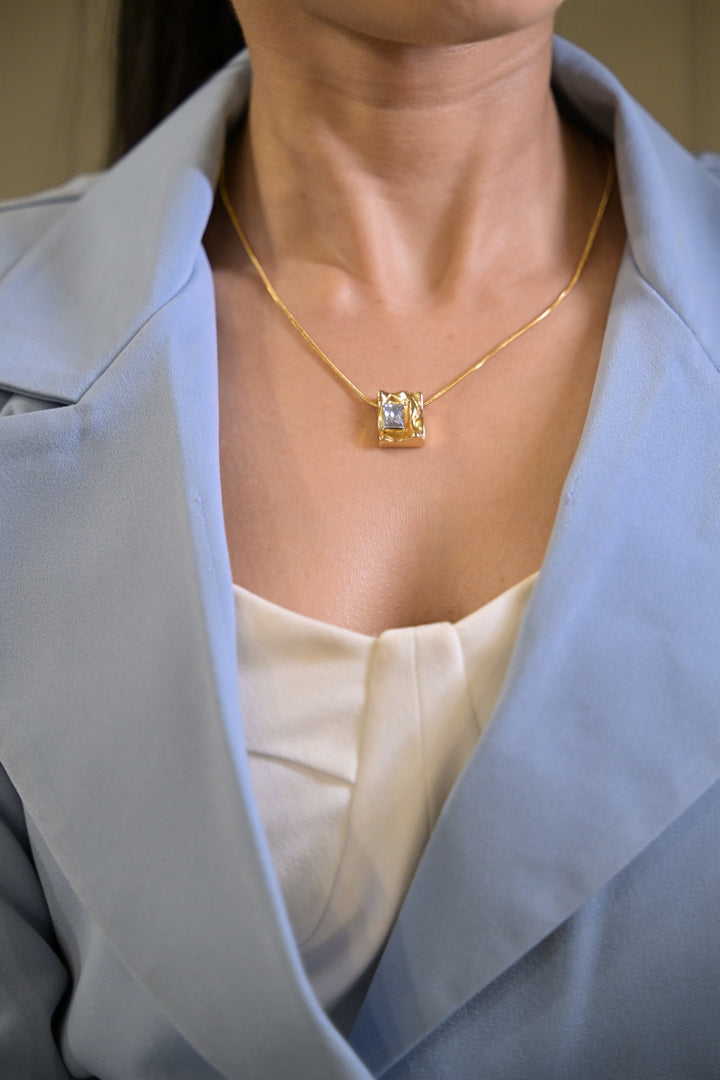 Square Diamond Golden Chain Necklace