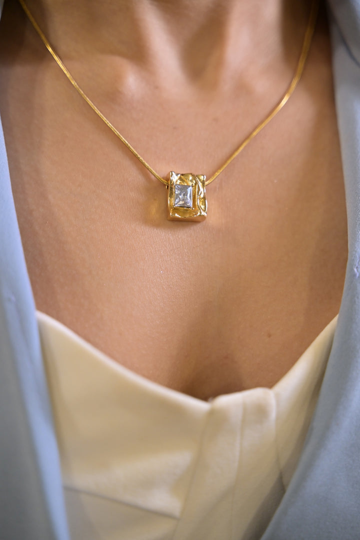 Square Diamond Golden Chain Necklace