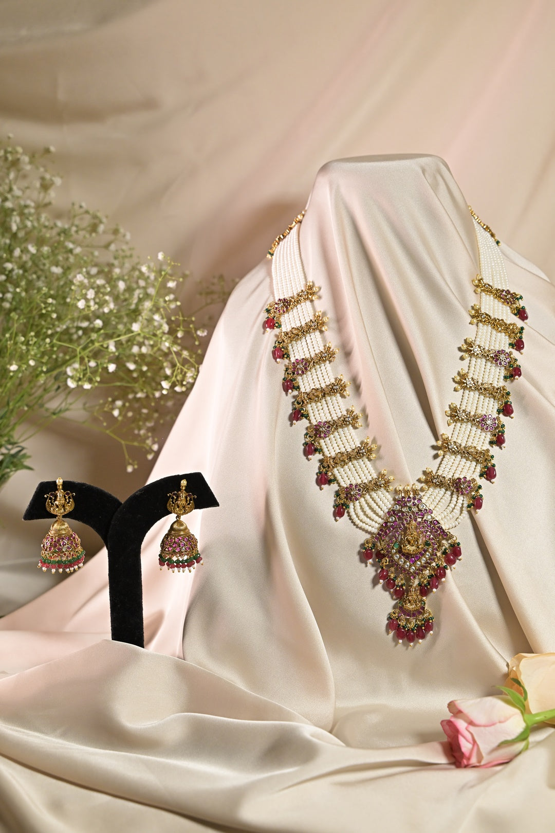 Vaibhavi Laxmi White Temple Long Necklace