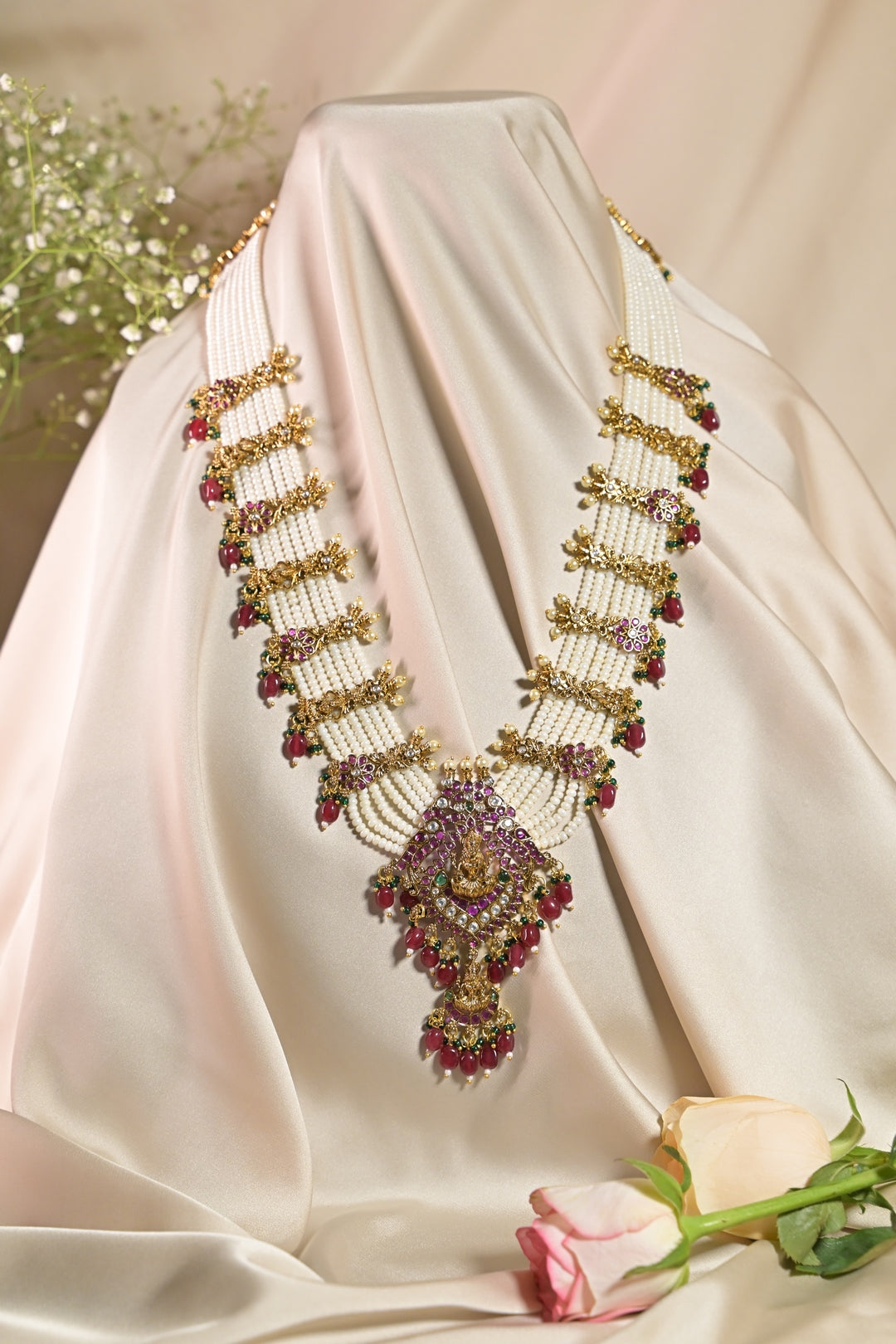 Vaibhavi Laxmi White Temple Long Necklace