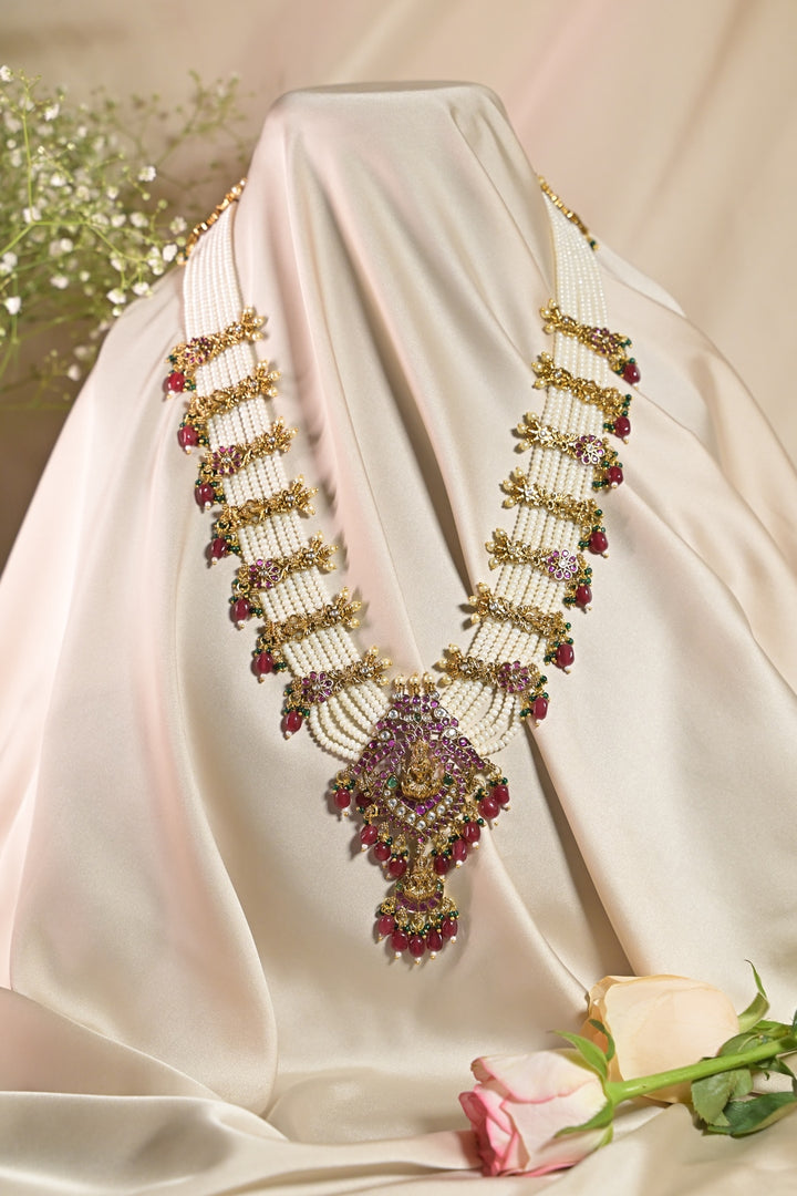 Vaibhavi Laxmi White Temple Long Necklace