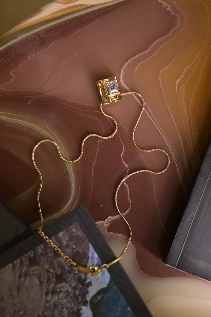 Square Diamond Golden Chain Necklace