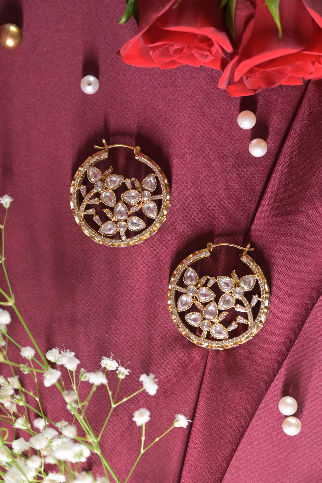 Saira Kundan Gold Circle Stud Earrings