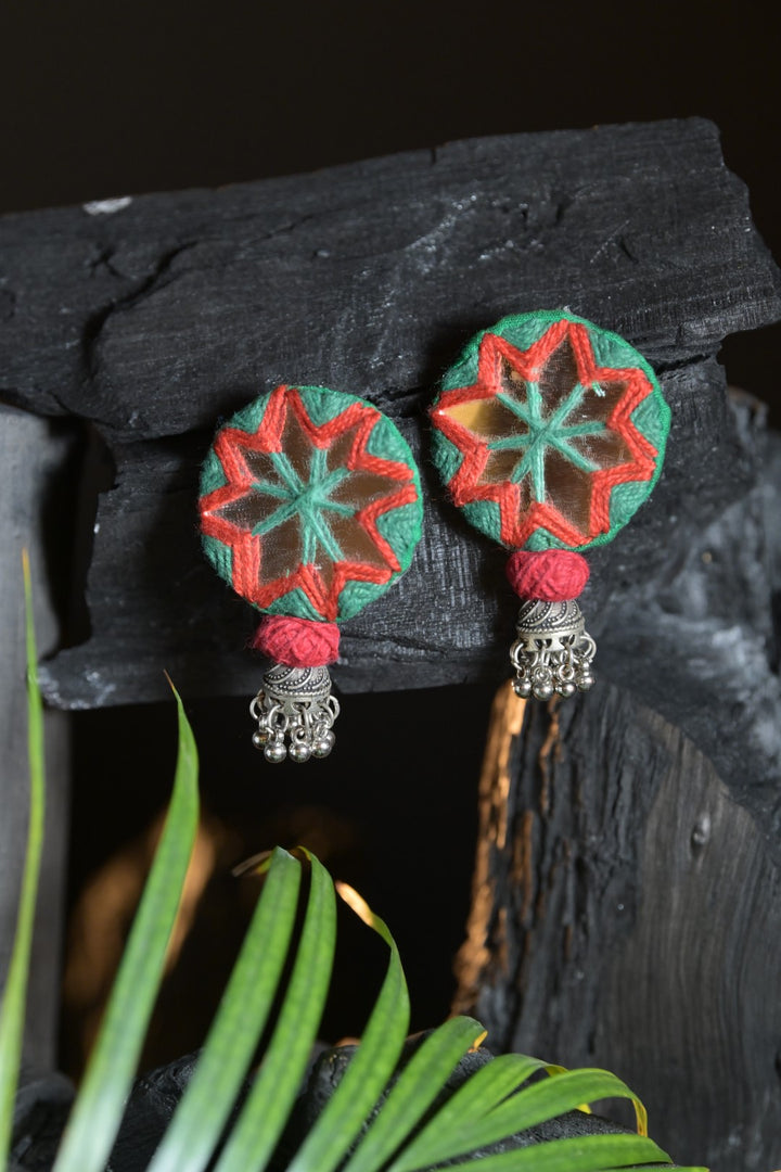 Brahma Chakra Multicolored Silver Jhumka Earrings