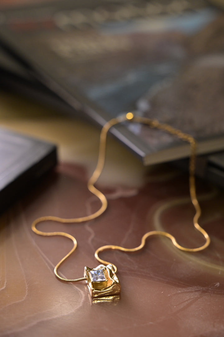 Square Diamond Golden Chain Necklace