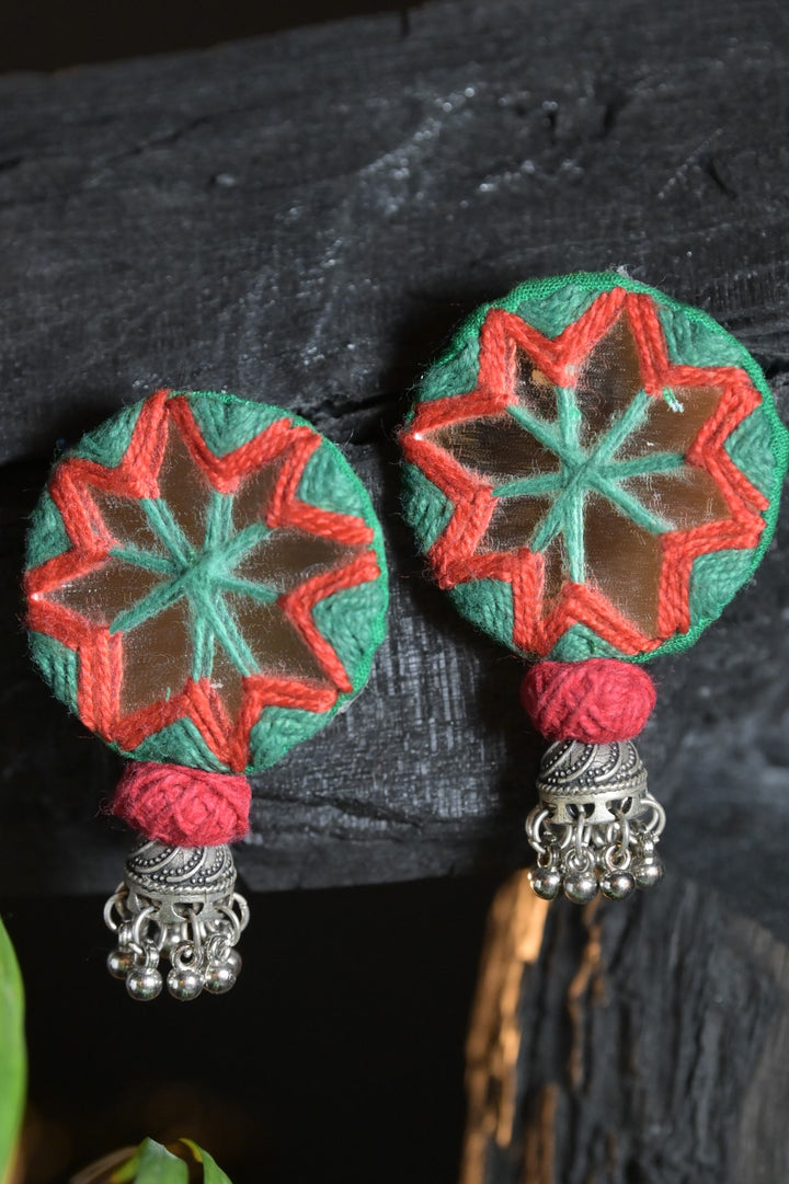 Brahma Chakra Multicolored Silver Jhumka Earrings