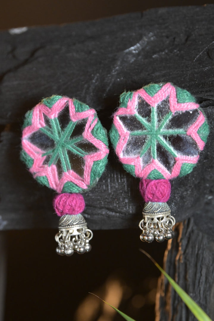 Brahma Chakra Multicolored Silver Jhumka Earrings