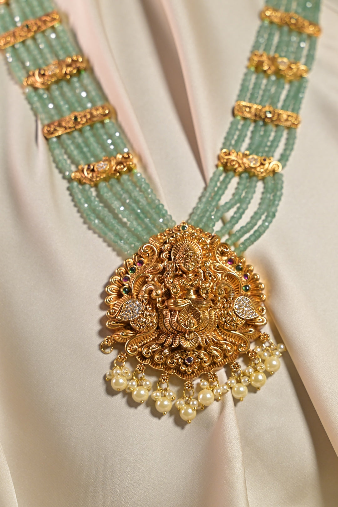 Lakshmi Golden Mint Temple Long Necklace