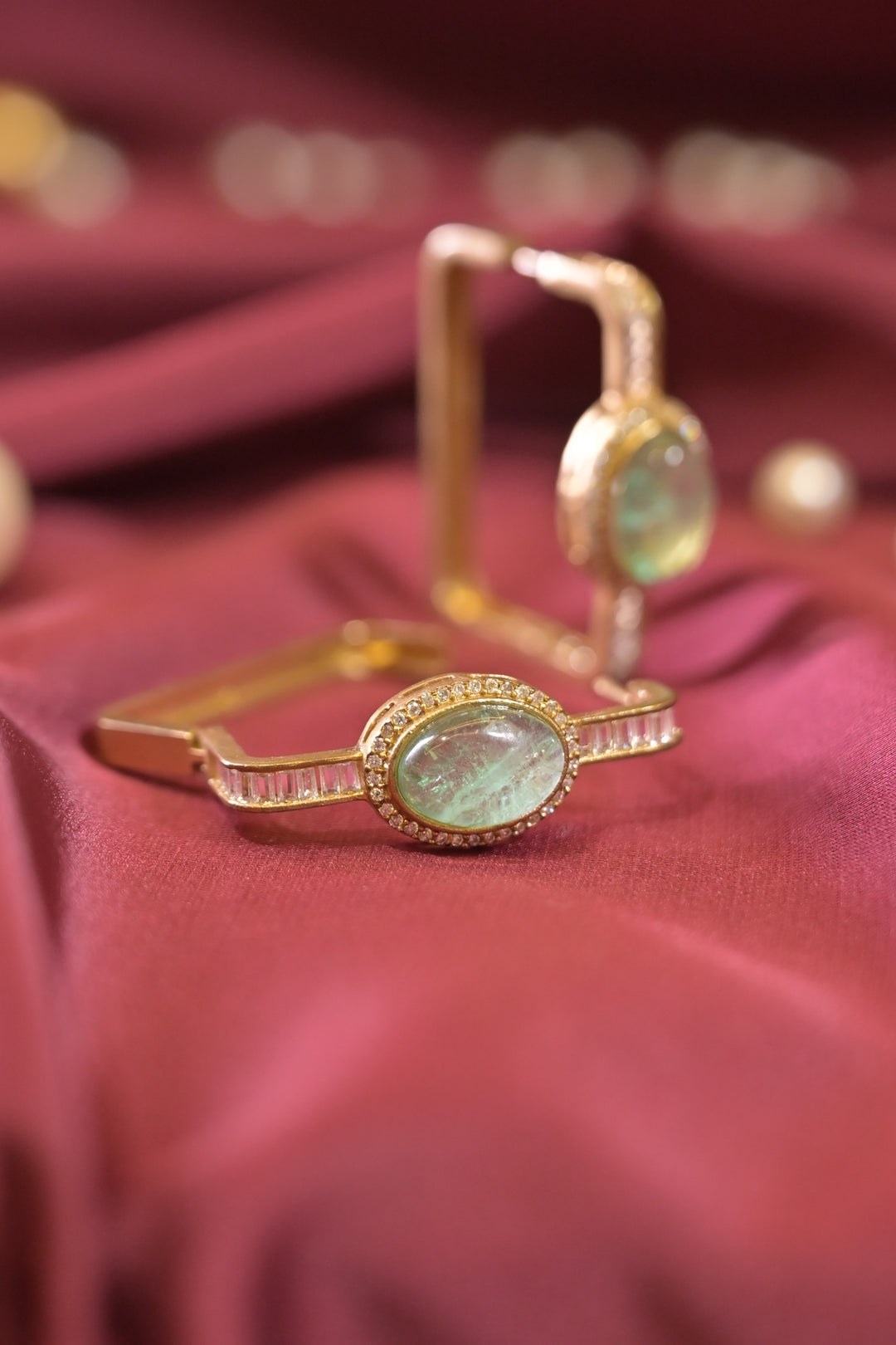 Gold Square Mint Crystal Hoop Earrings