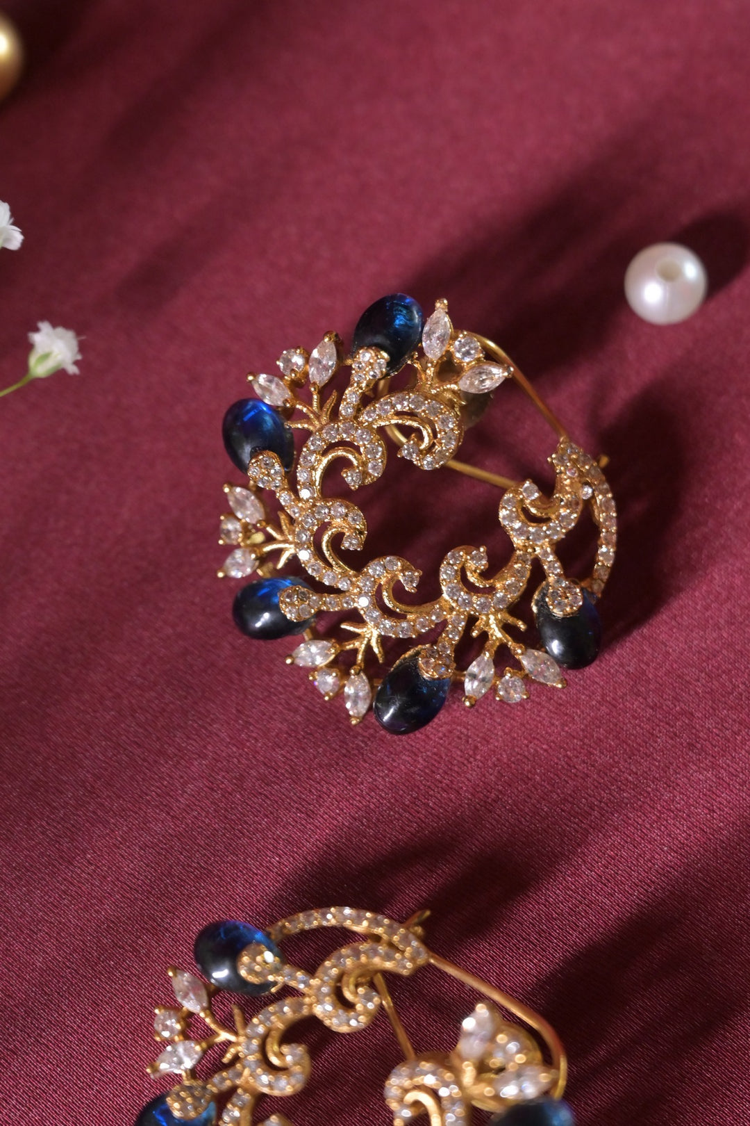 Ghazal Kundan Blue Half Hoop Studs Earrings