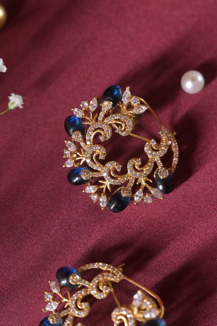 Ghazal Kundan Blue Half Hoop Studs Earrings