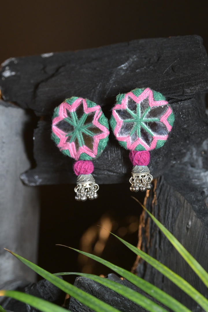 Brahma Chakra Multicolored Silver Jhumka Earrings