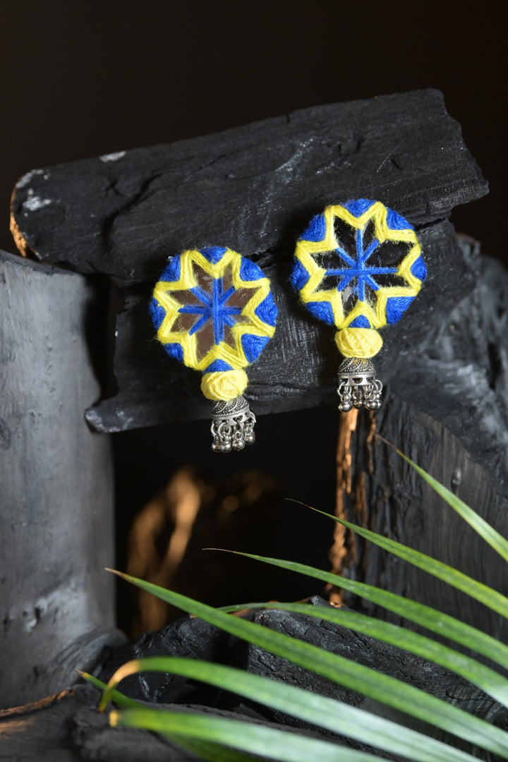 Brahma Chakra Multicolored Silver Jhumka Earrings