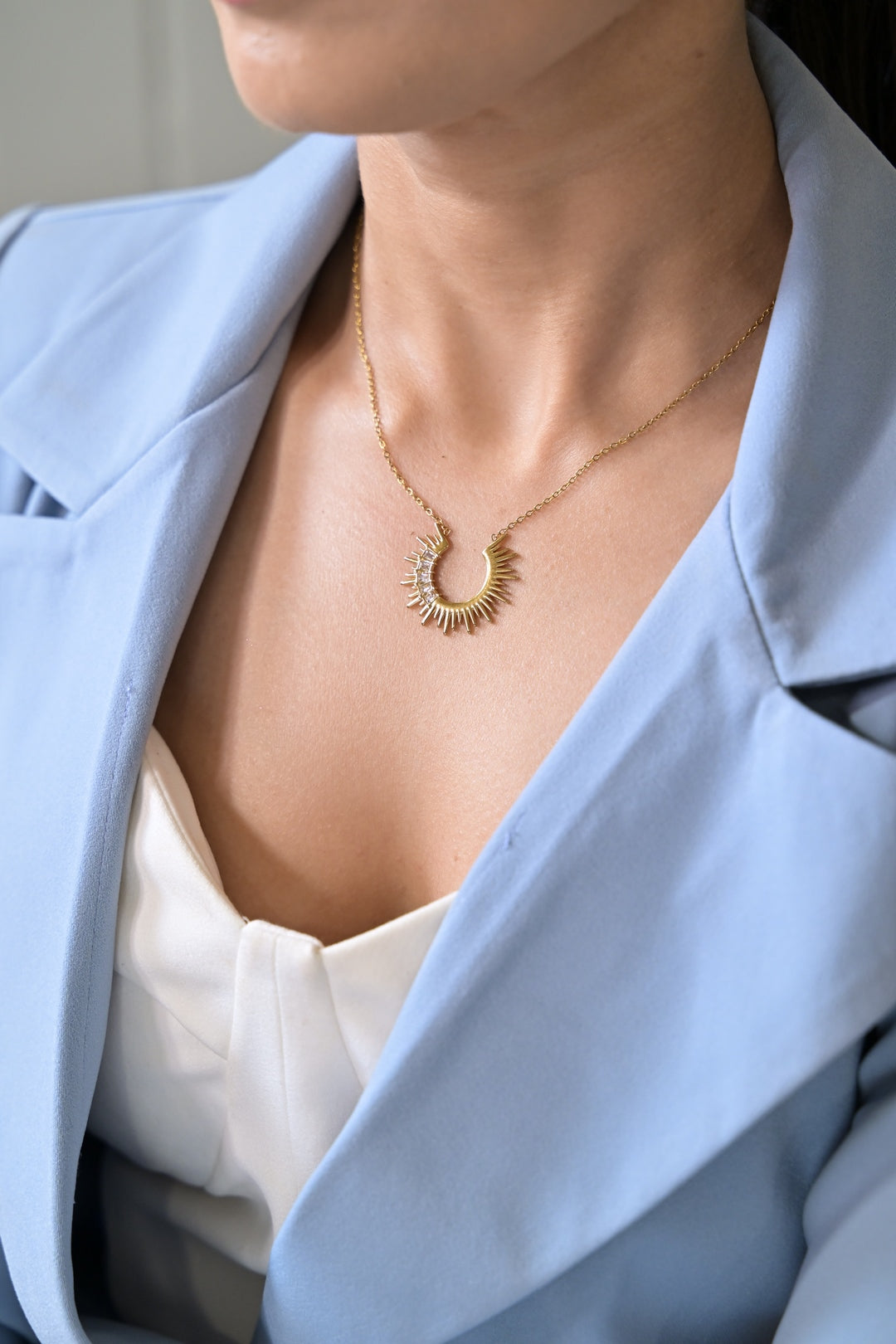 Half Suraj Diamond Golden Chain Necklace