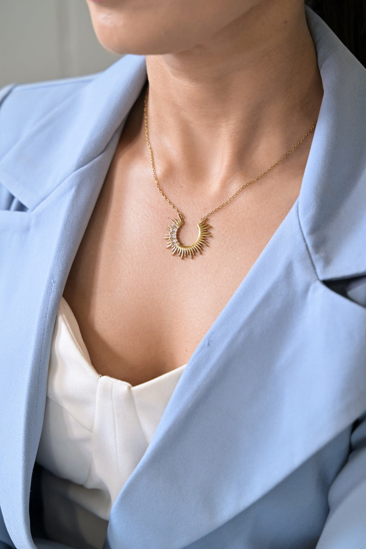 Half Suraj Diamond Golden Chain Necklace