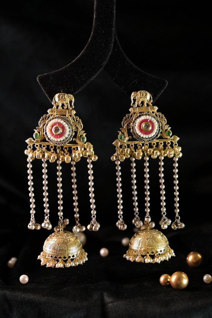 Priye Golden Long Tassel Boho Jhumka Earrings