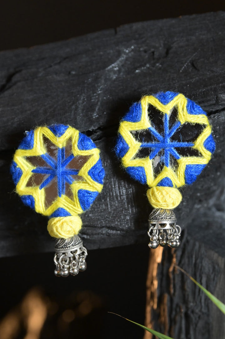 Brahma Chakra Multicolored Silver Jhumka Earrings