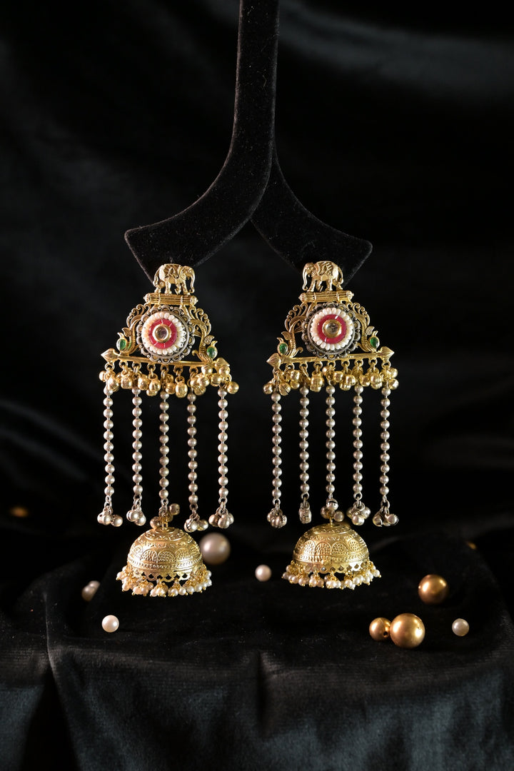 Priye Golden Long Tassel Boho Jhumka Earrings