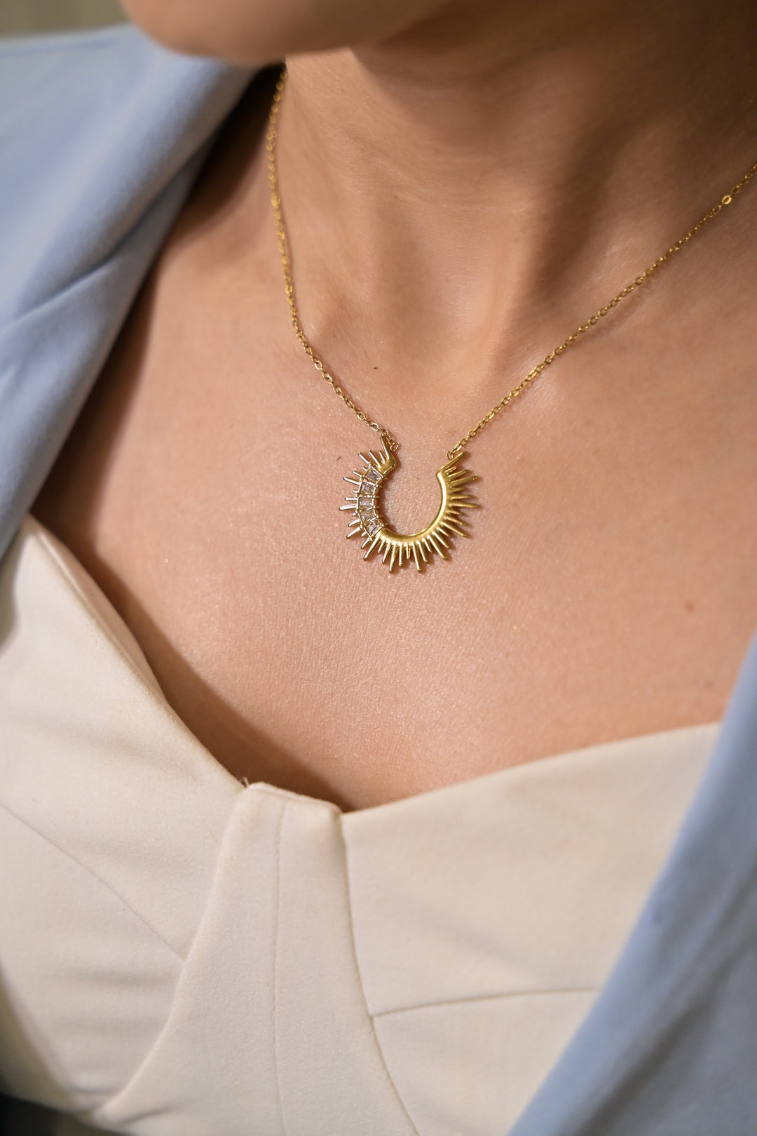 Half Suraj Diamond Golden Chain Necklace