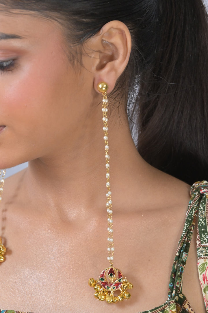 Chandra Ghunghroo Pearl String Kashmiri Long Earrings