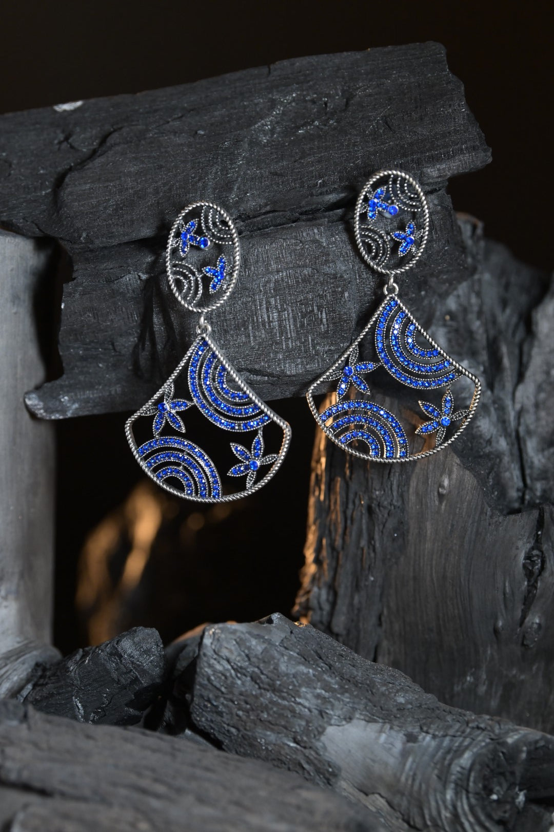 Bhavani Blue Silver Jhumka Earrings