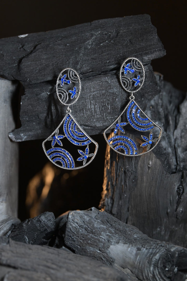Bhavani Blue Silver Jhumka Earrings