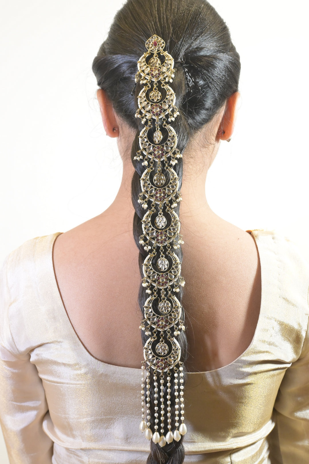 Chandra Kundan Pearl Drop Pony Braid