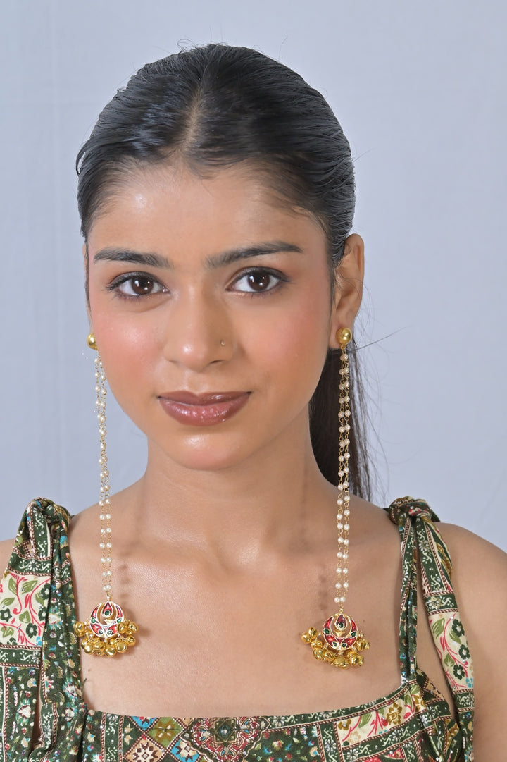 Chandra Ghunghroo Pearl String Kashmiri Long Earrings