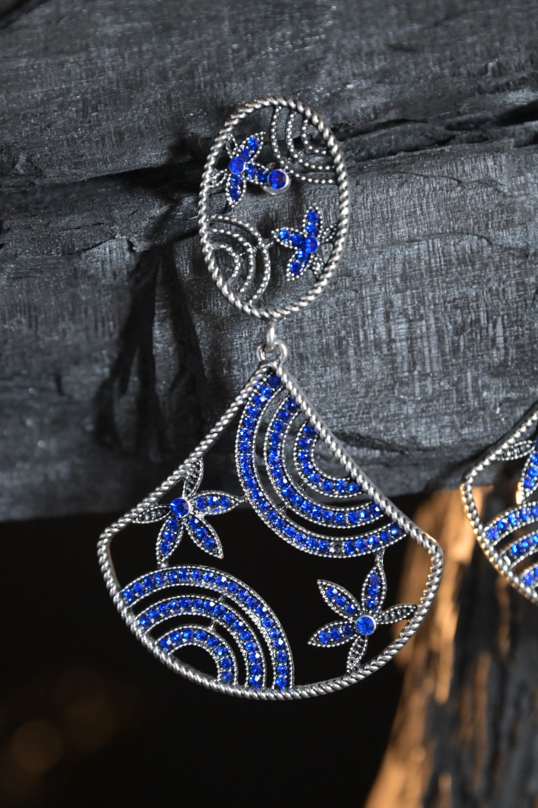 Bhavani Blue Silver Jhumka Earrings