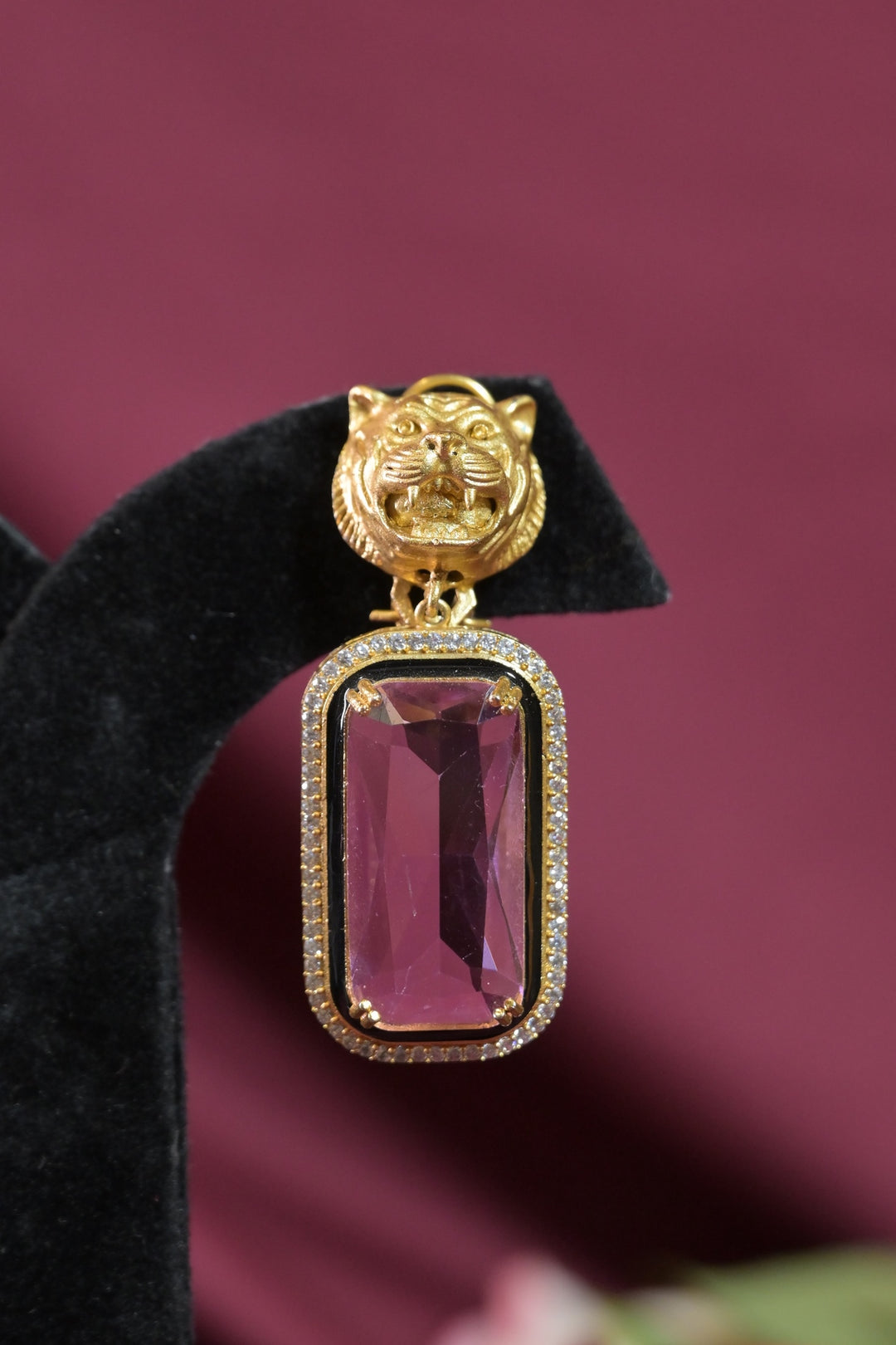 Rudra Gold Lion Crystal Drop Earrings