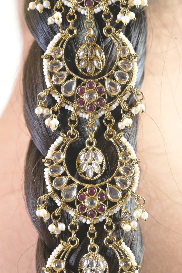 Chandra Kundan Pearl Drop Pony Braid