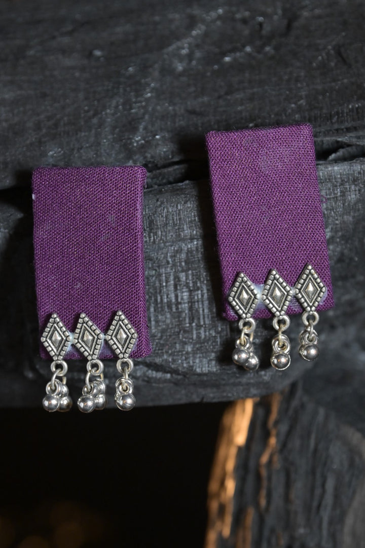 Katyani Purple Tassel Silver Jhumka Earrings