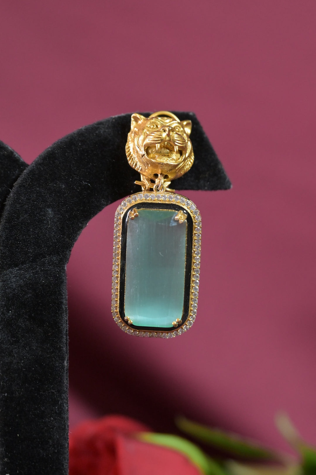 Rudra Gold Lion Crystal Drop Earrings