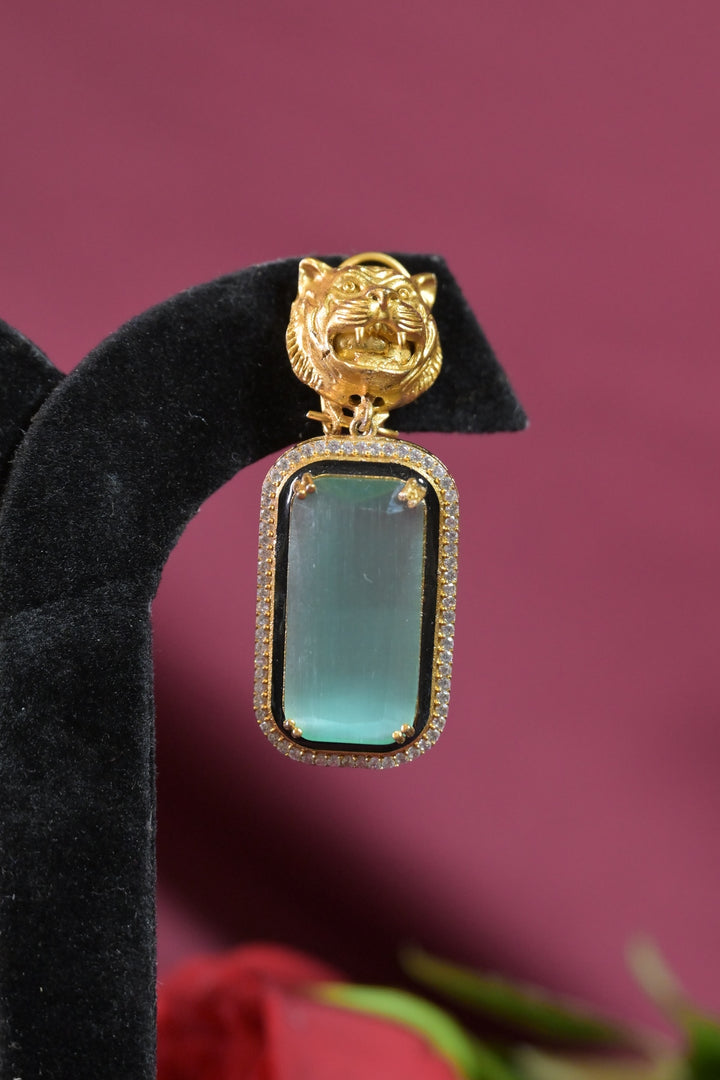 Rudra Gold Lion Crystal Drop Earrings