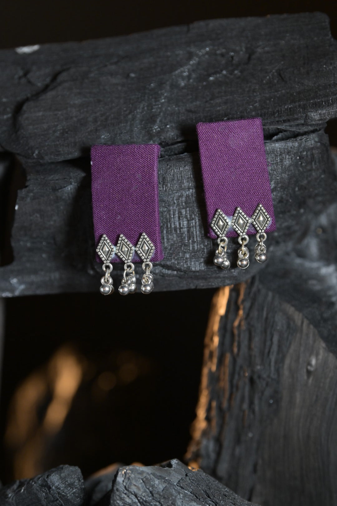 Katyani Purple Tassel Silver Jhumka Earrings