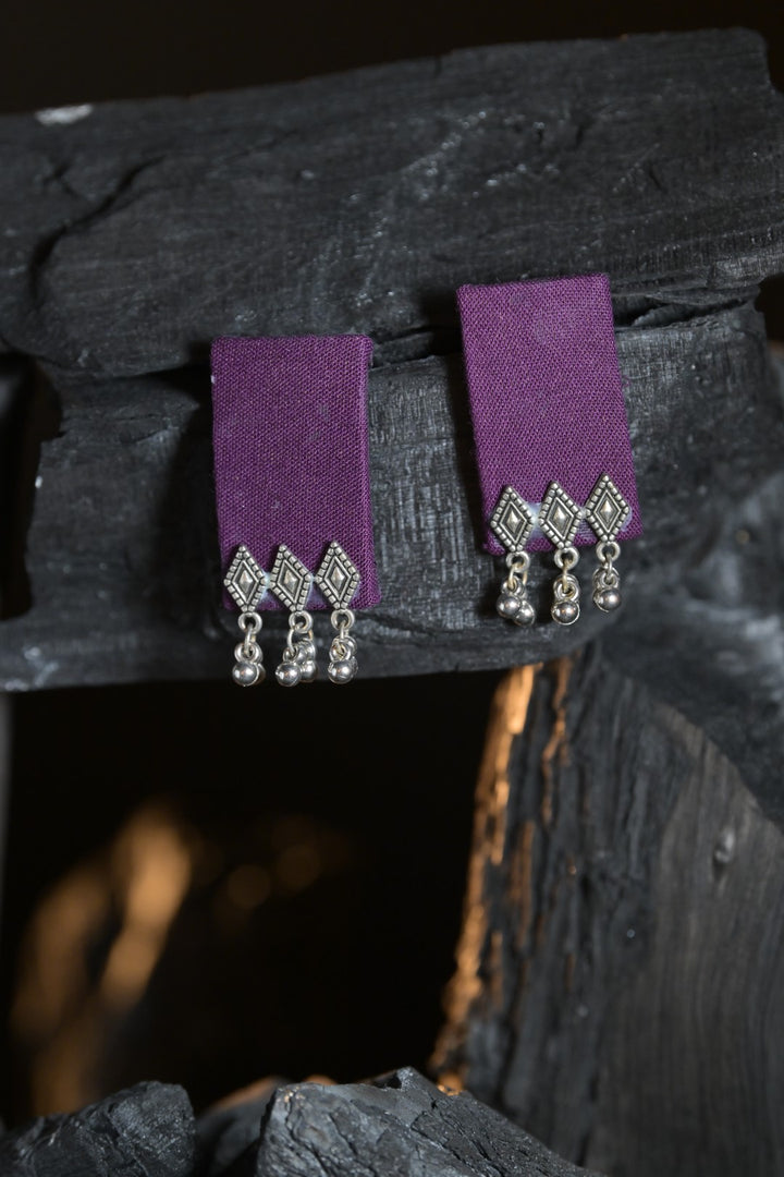 Katyani Purple Tassel Silver Jhumka Earrings