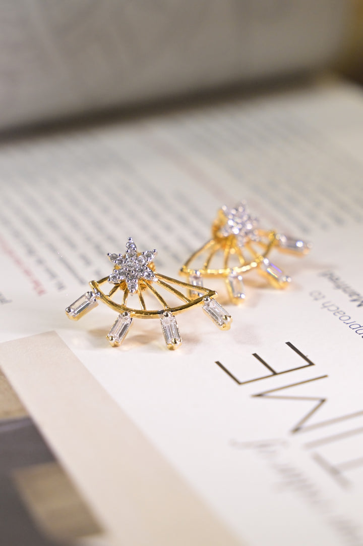 Sunray Diamond Stud Minimalist Earring