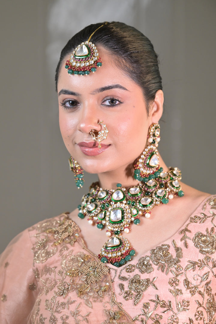 Gulbahar Bridal Polki Kundan Emerald Necklace