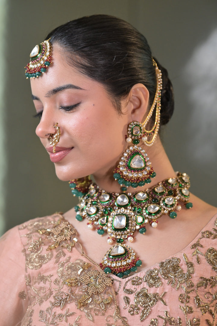 Gulbahar Bridal Polki Kundan Emerald Necklace