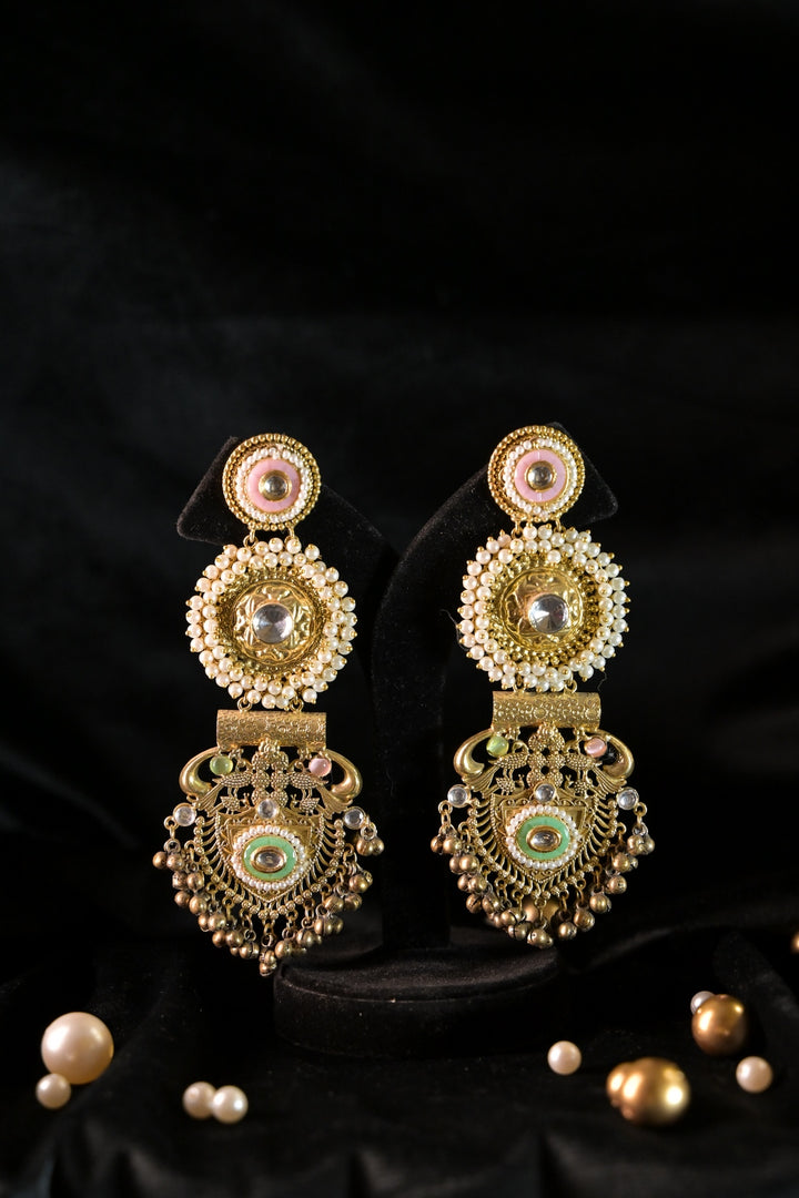 Glided Oasis Pearl Long Boho Dangler Earrings