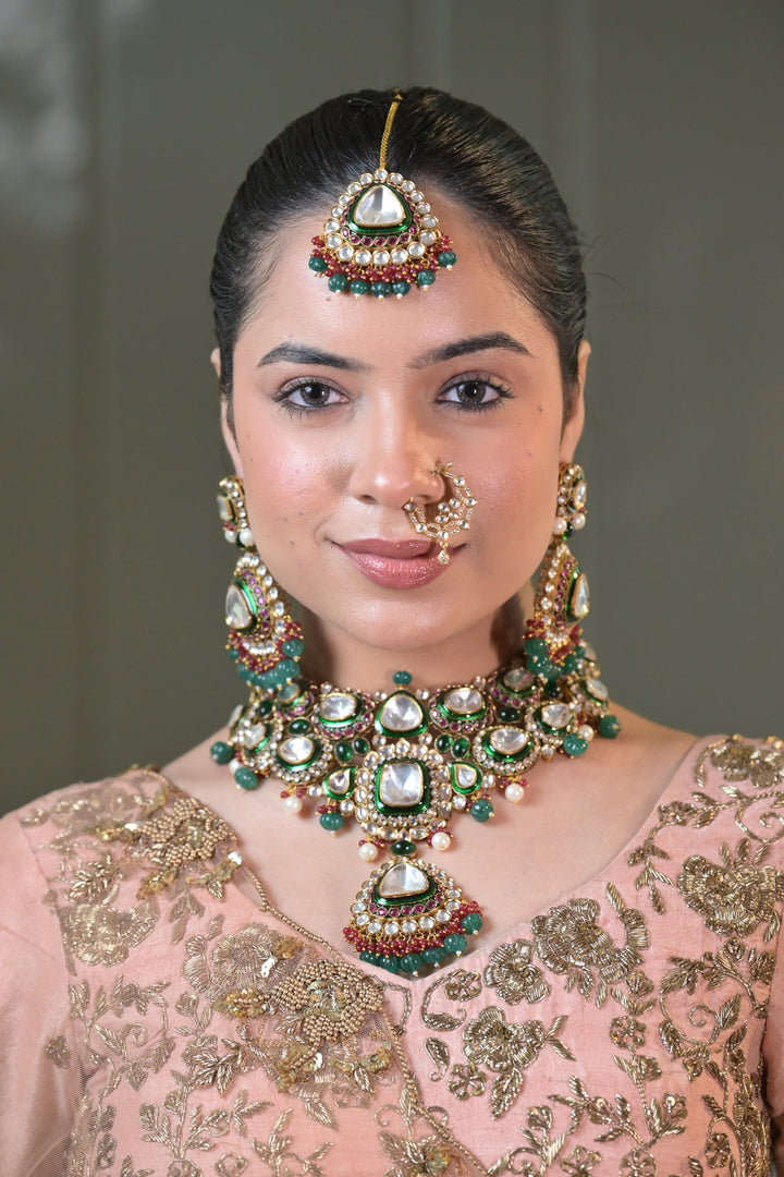 Gulbahar Bridal Polki Kundan Emerald Necklace