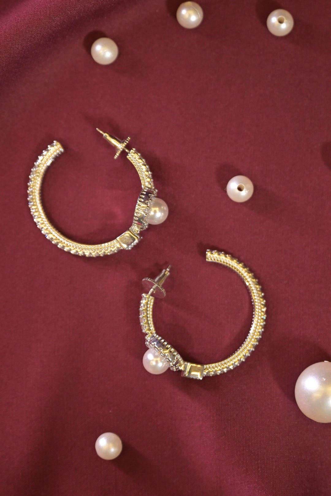 Gold Circle Pearl Hoops Earrings