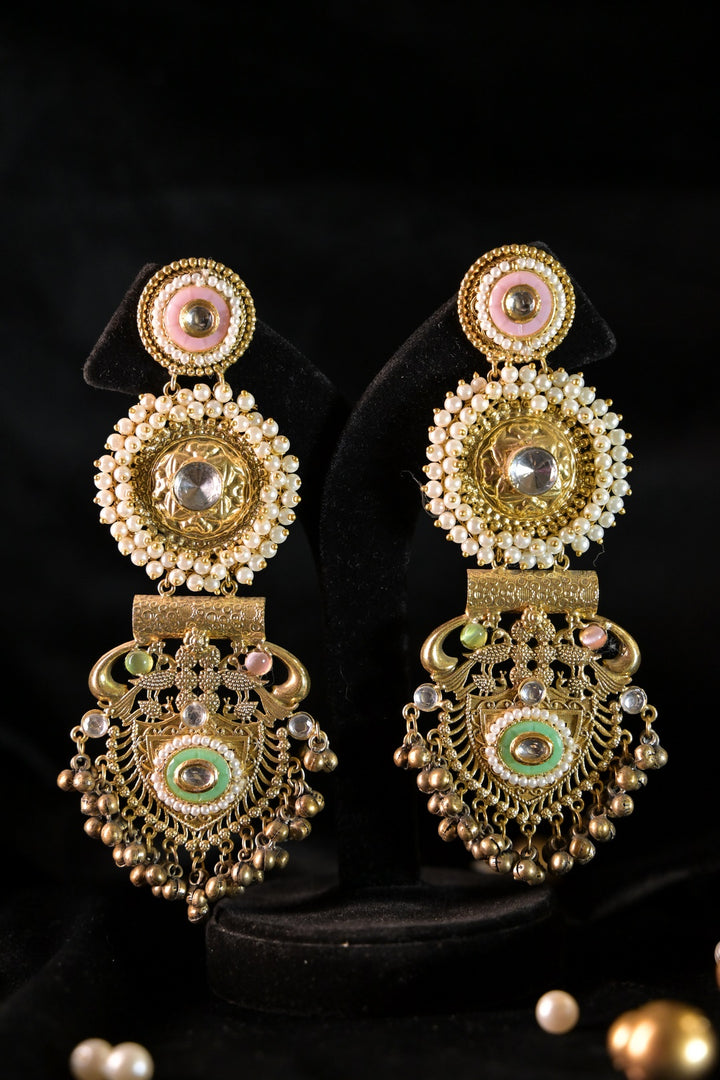 Glided Oasis Pearl Long Boho Dangler Earrings