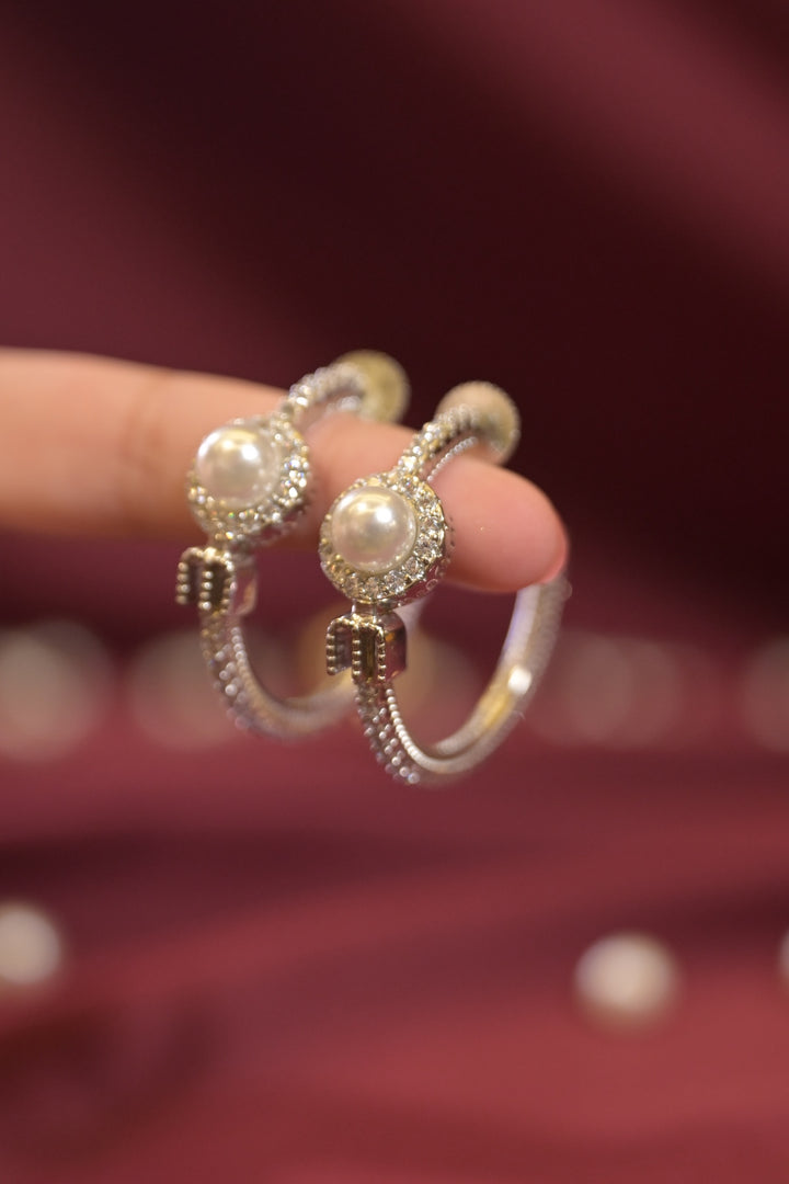 Gold Circle Pearl Hoops Earrings